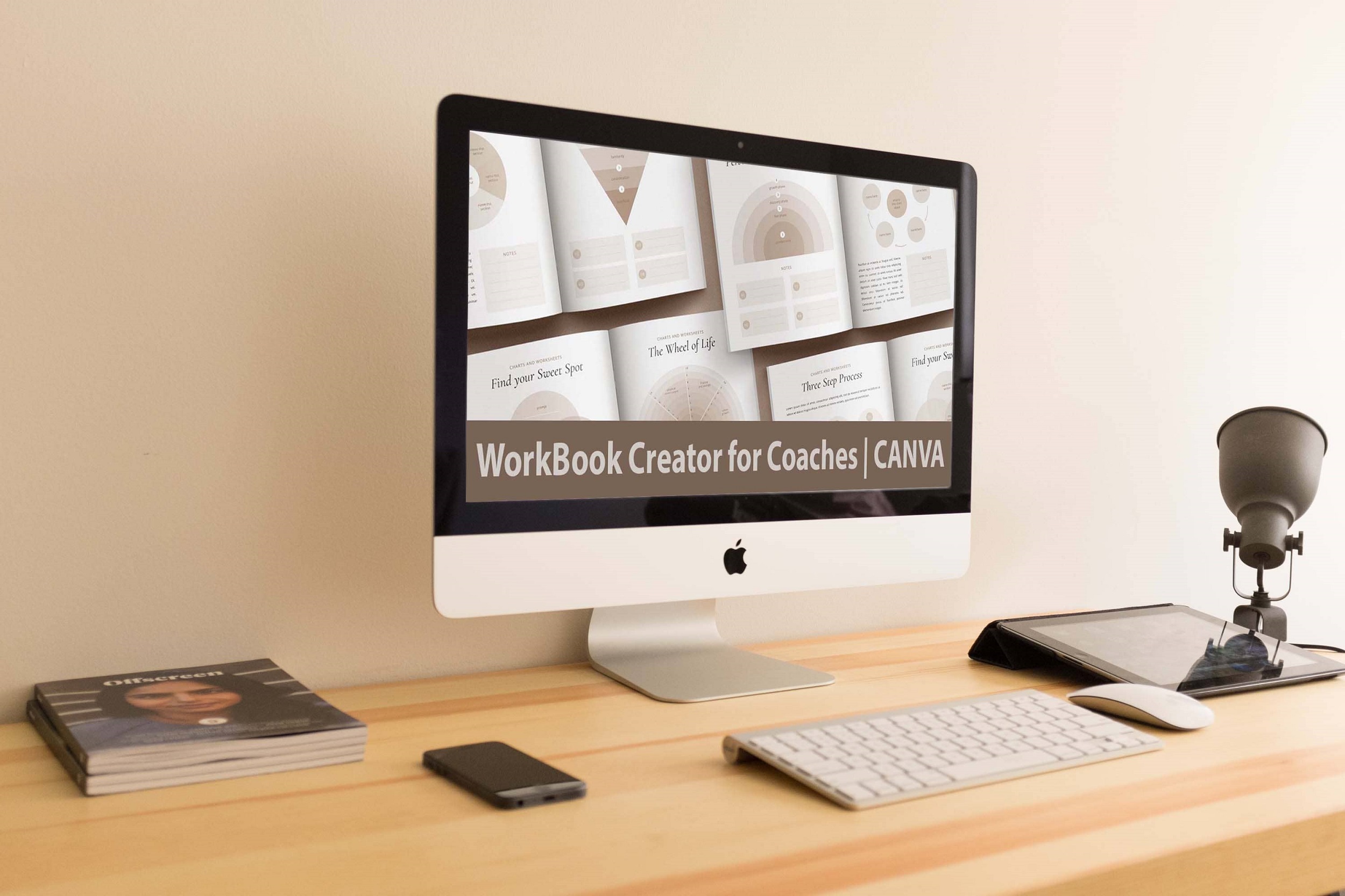 WorkBook Creator for Coaches CANVA computer mockup.