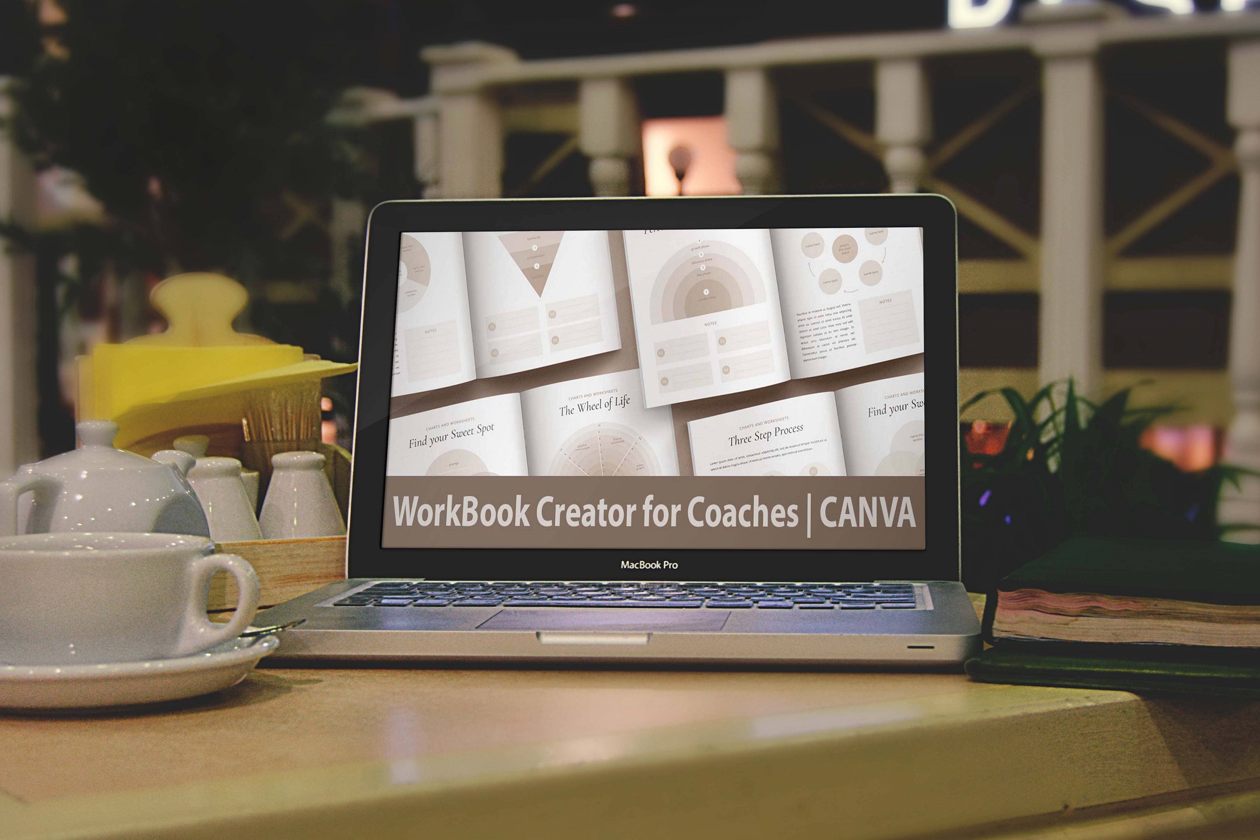WorkBook Creator for Coaches CANVA notebook mockup.