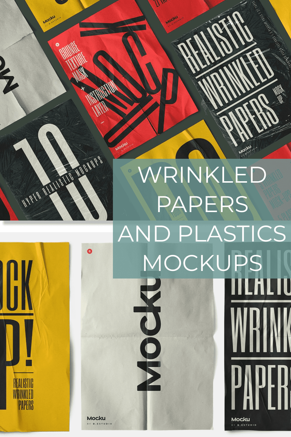Wrinkled Papers and Plastics Mockups pinterest image.