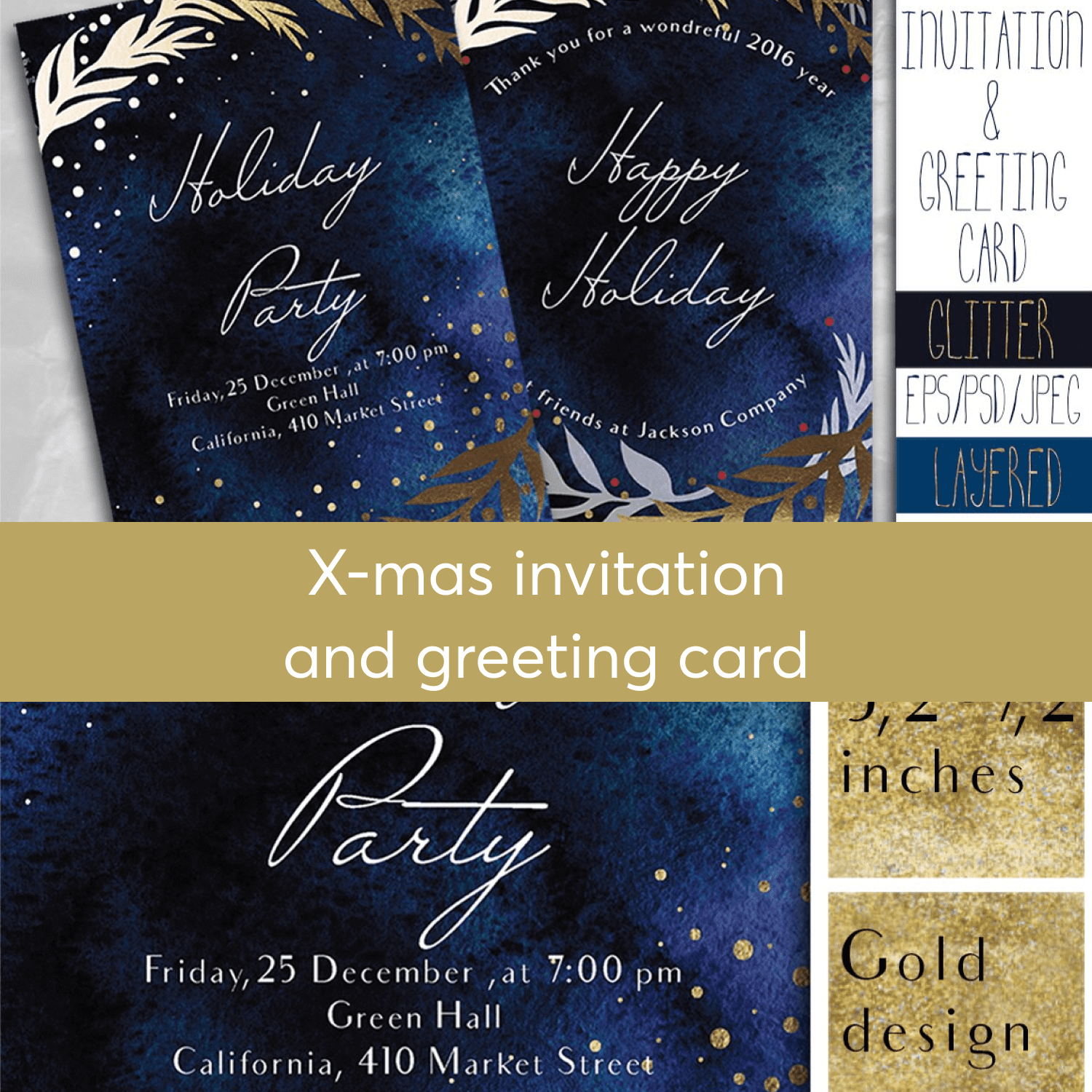 X Mas Invitation and Greeting Card preview image.