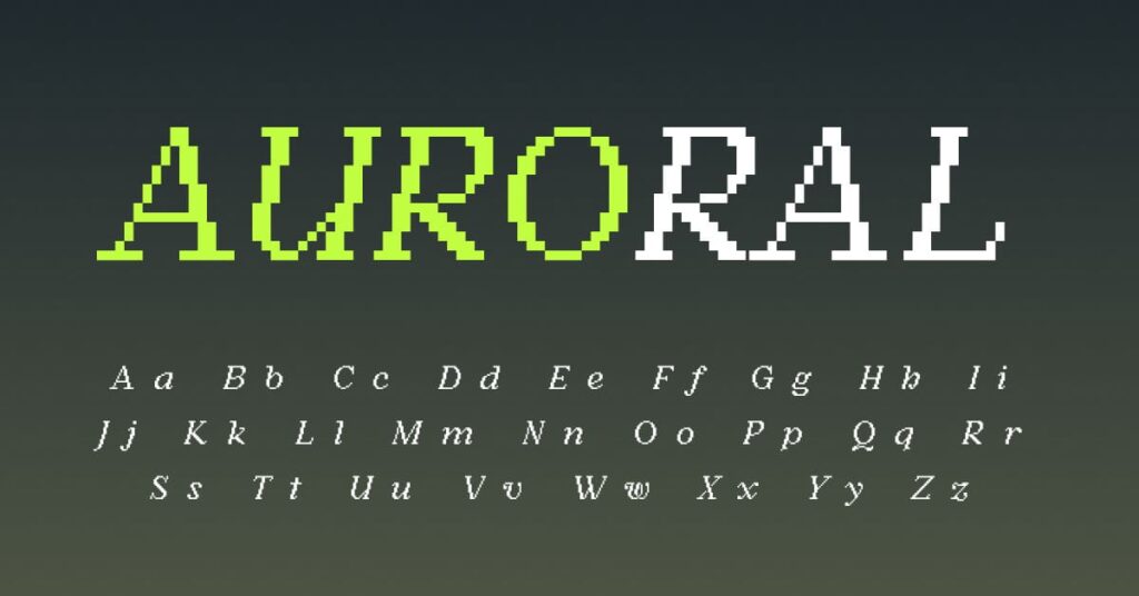 Auroral pixel font Facebook collage image by MasterBundles.