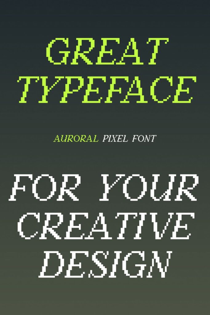 Auroral pixel font Pinterest MasterBundles preview with example phrase.