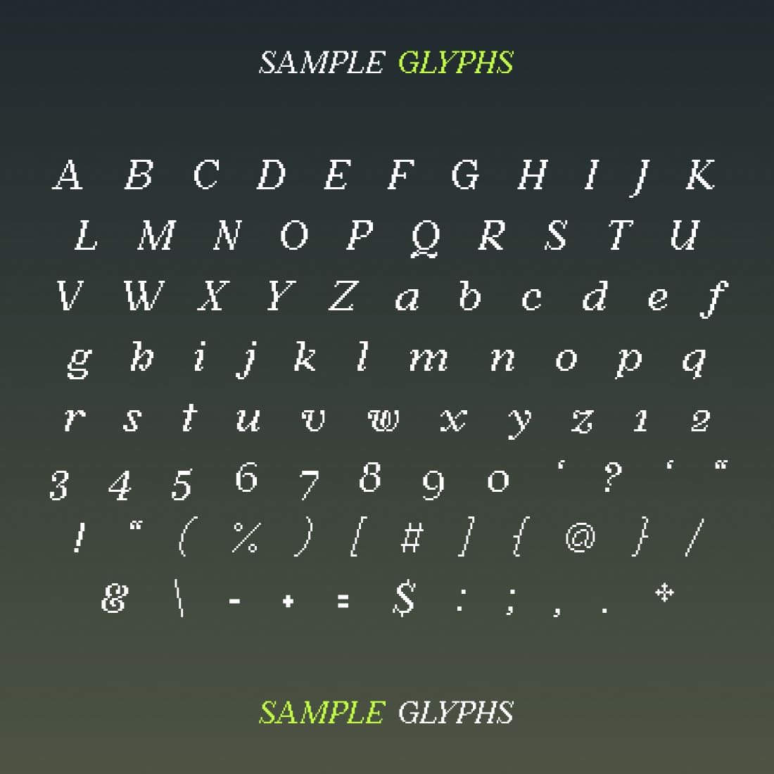 Auroral pixel font MasterBundles preview with sample glyphs.