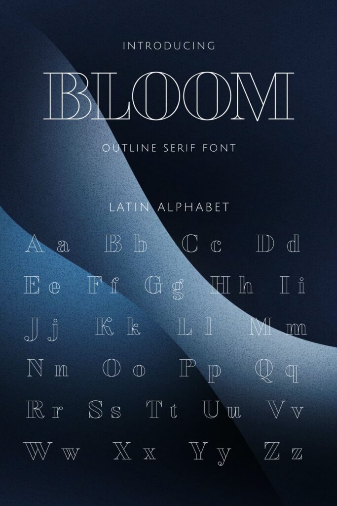 Bloom outline serif font Pinterest Collage Image with latin alphabet by MasterBundles.