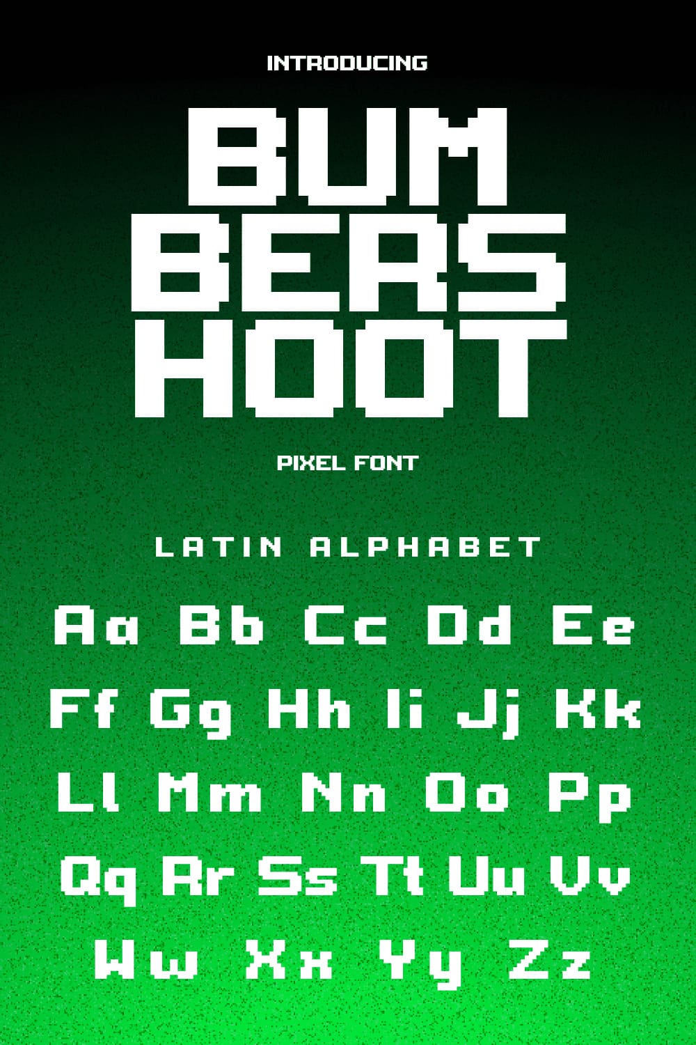 Bumbershoot pixel font MasterBundles Pinterest with latin alphabet.