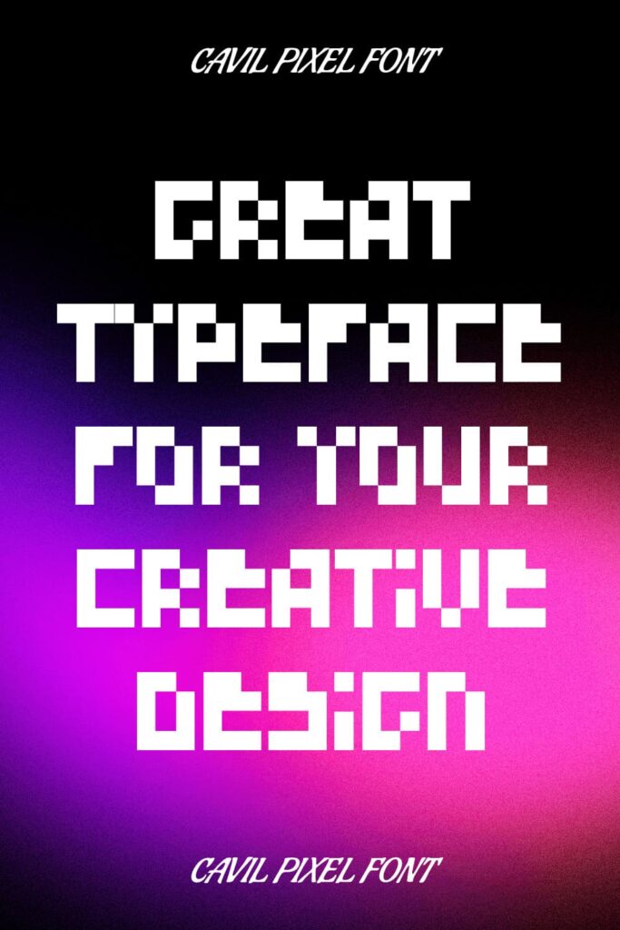 Cavil pixel font Pinterest preview with example phrase.