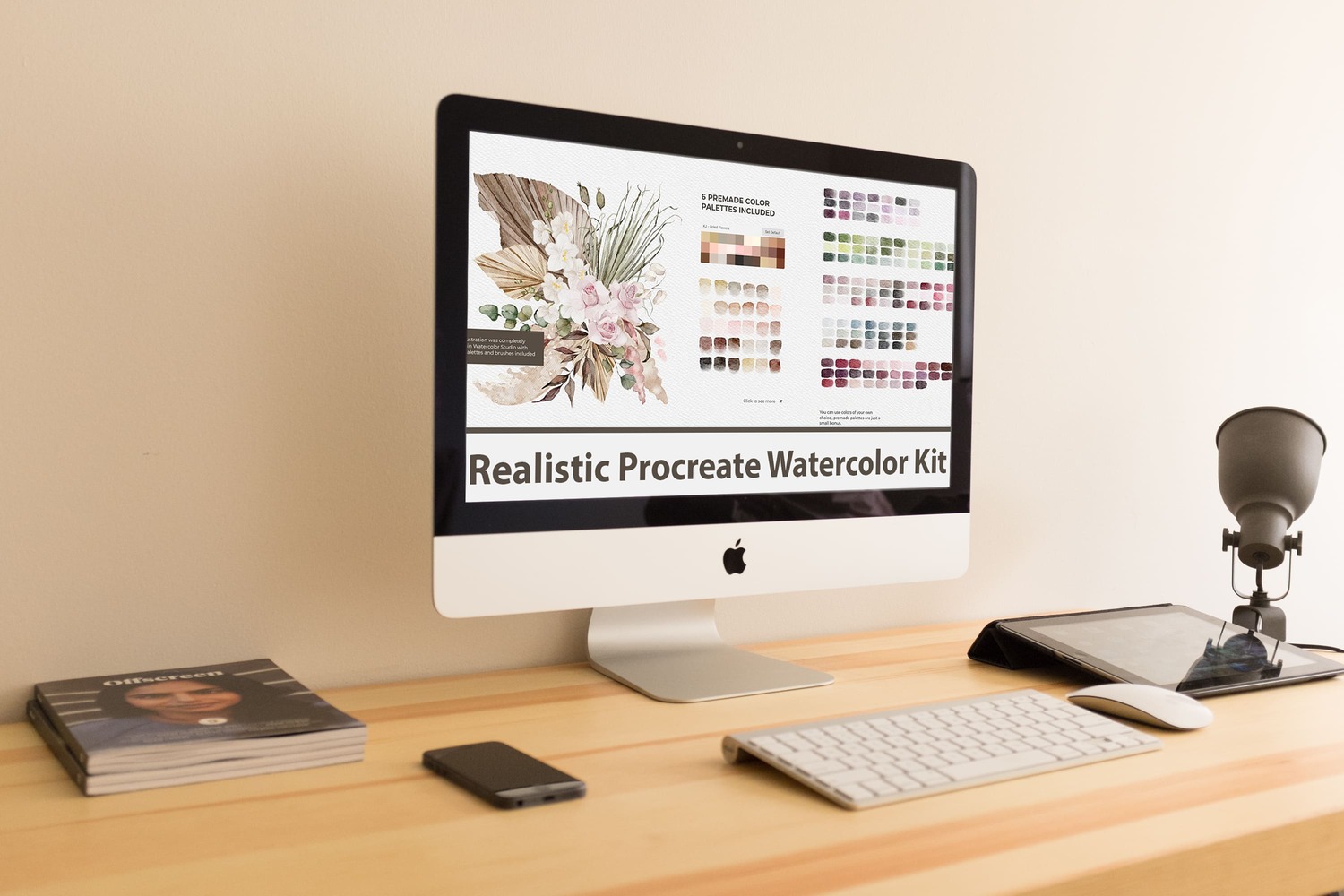 Realistic Procreate Watercolor Kit Preview On The Monoblock.