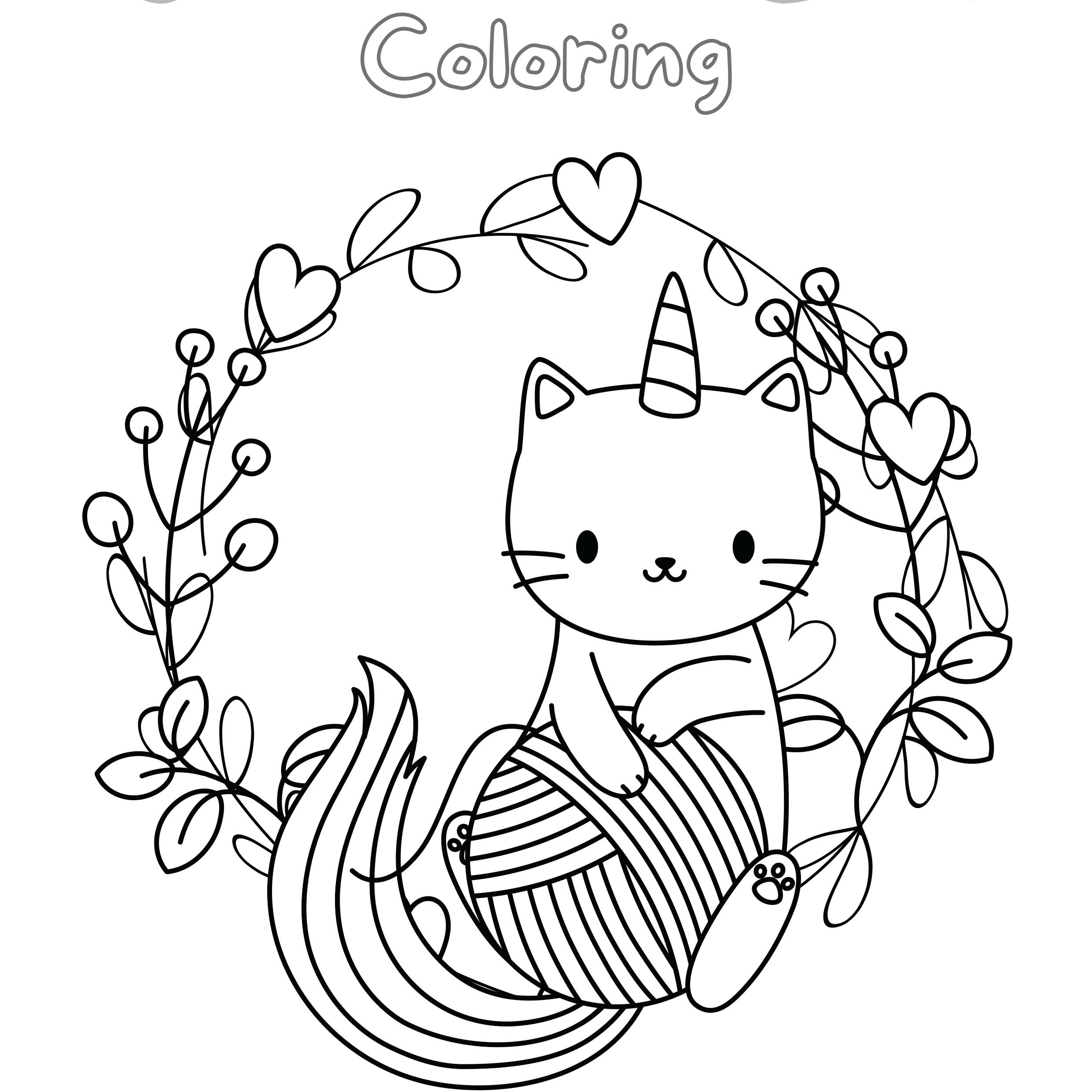 27 Pages Unicorn Cat Coloring Worksheet preview image.