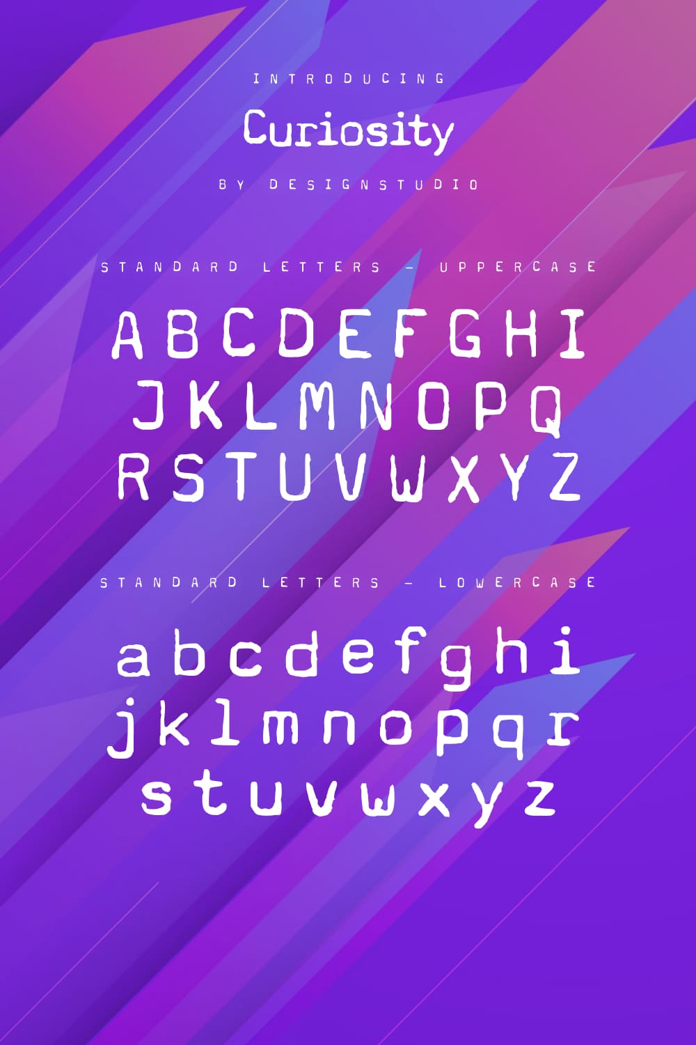 Curiosity Monospace Sans-Serif Font MasterBundles Pinterest Preview with lowercase and uppercase standart letters,