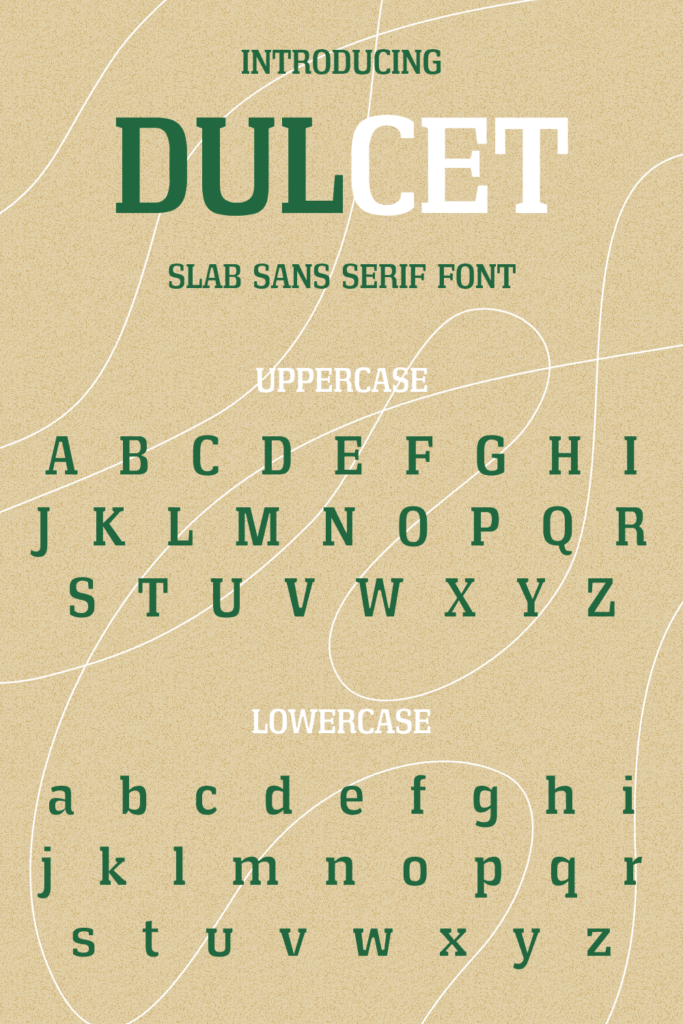 MasterBundles Dulcet Slab Sans Serif Font Pinterest Collage Image with uppercase and lowercase.