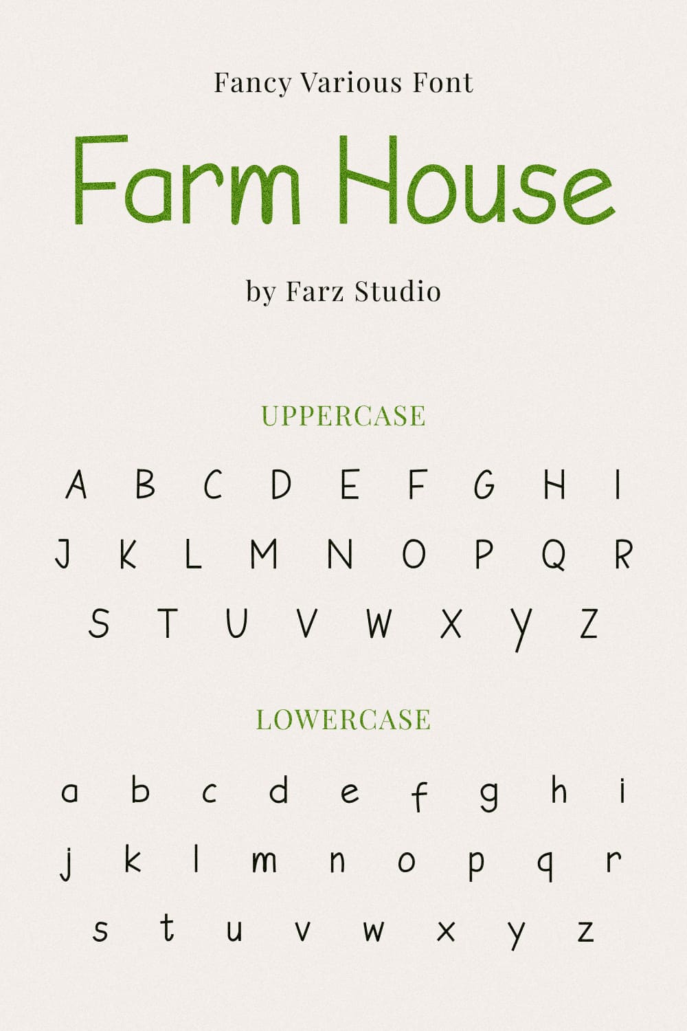 Farm house fs free font MasterBundles Pinterest collage image with alphabet.