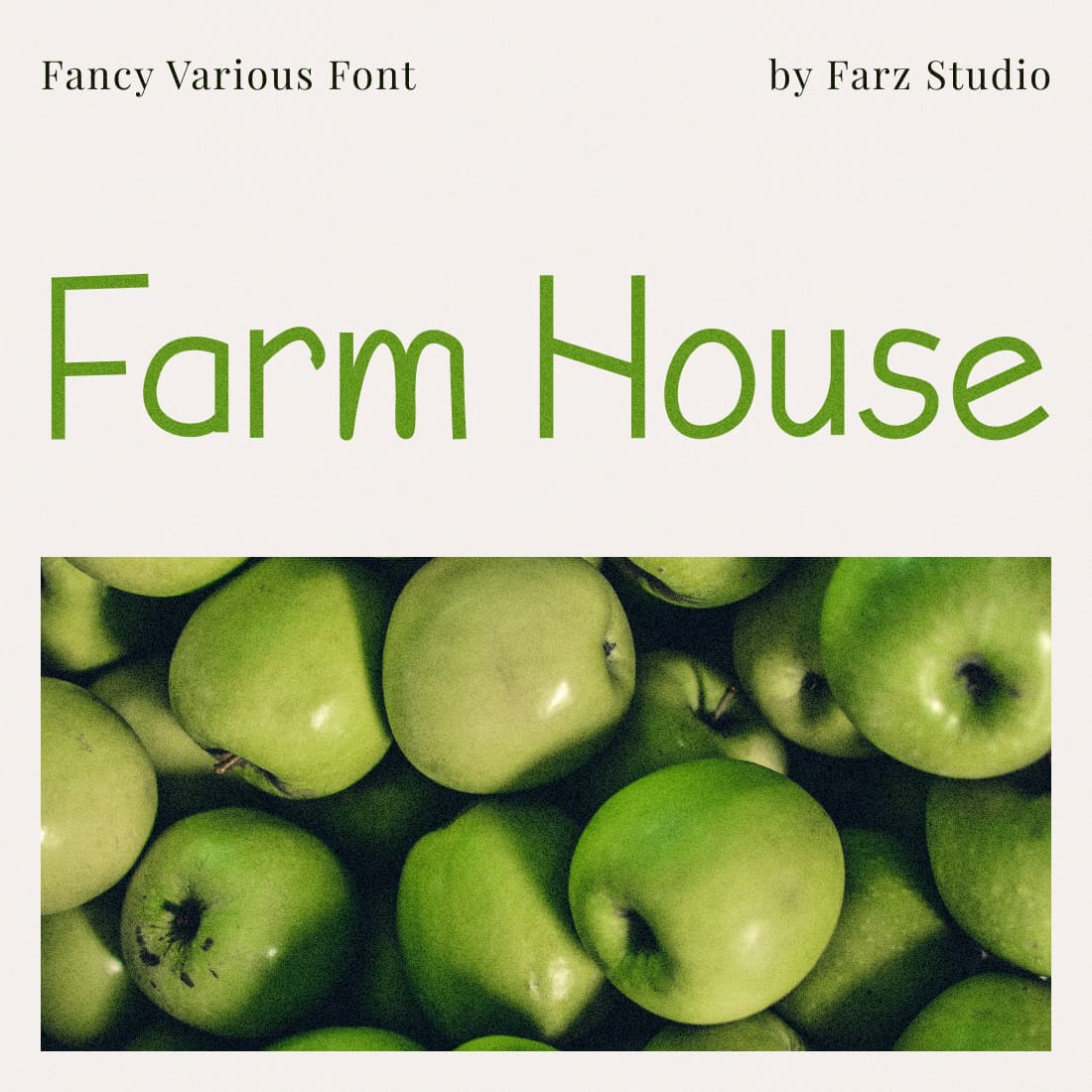 Farm house fs free font MasterBundles main cover with apple.