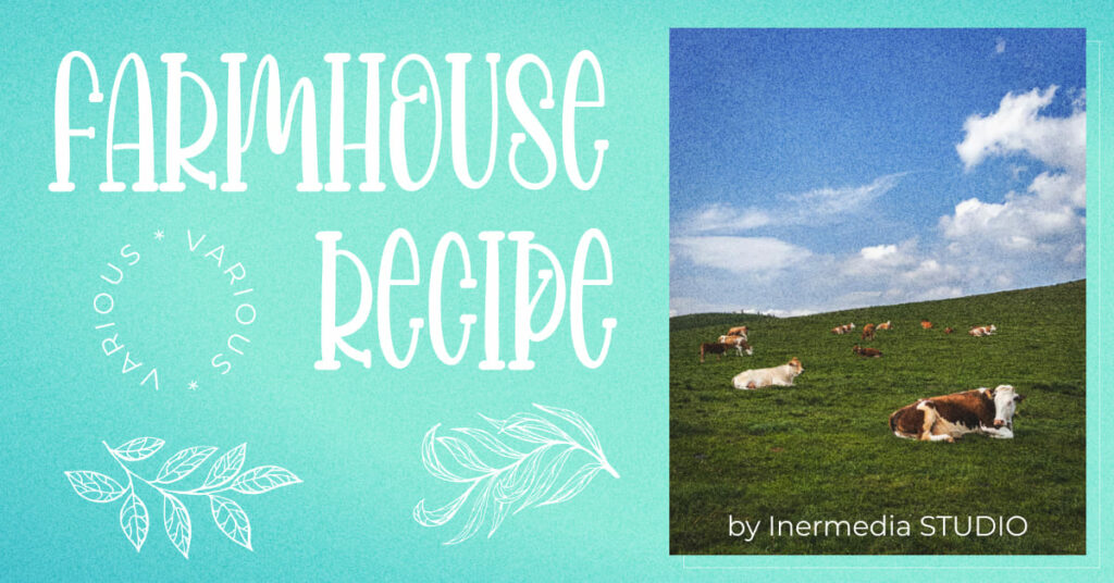 Farmhouse recipe free font Facebook collage image by MasterBundles.