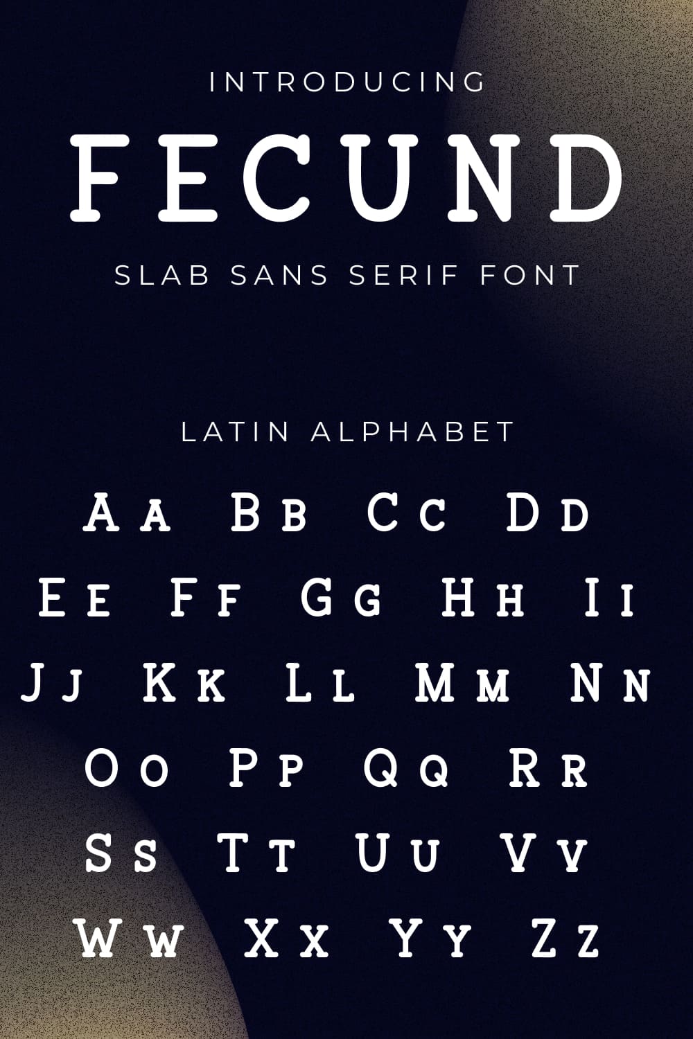 Fecund Slab Sans Serif Font MasterBundles pinterest collage image with latin alphabet.