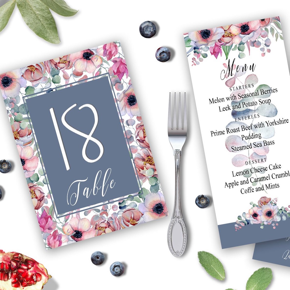 Floral Gray Blue Wedding Invitation preview image.