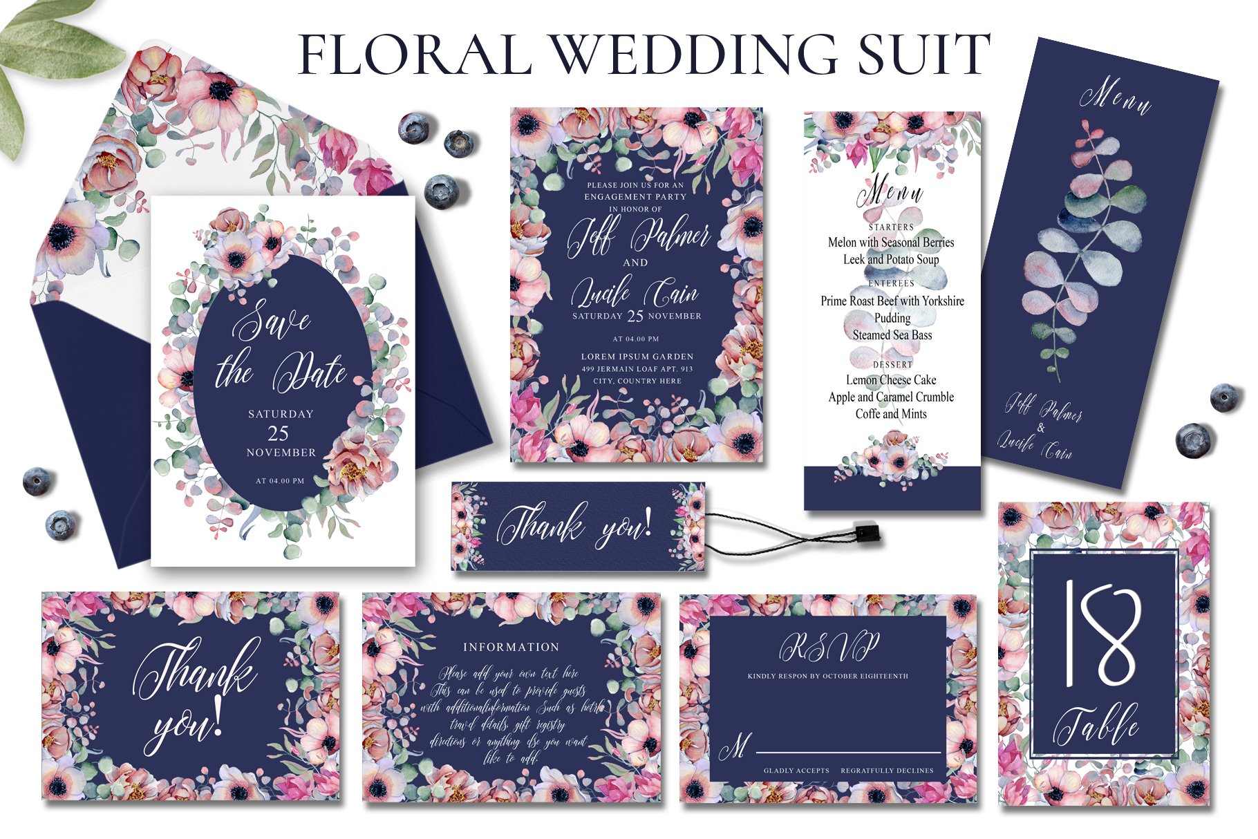 floral wedding invitation suit