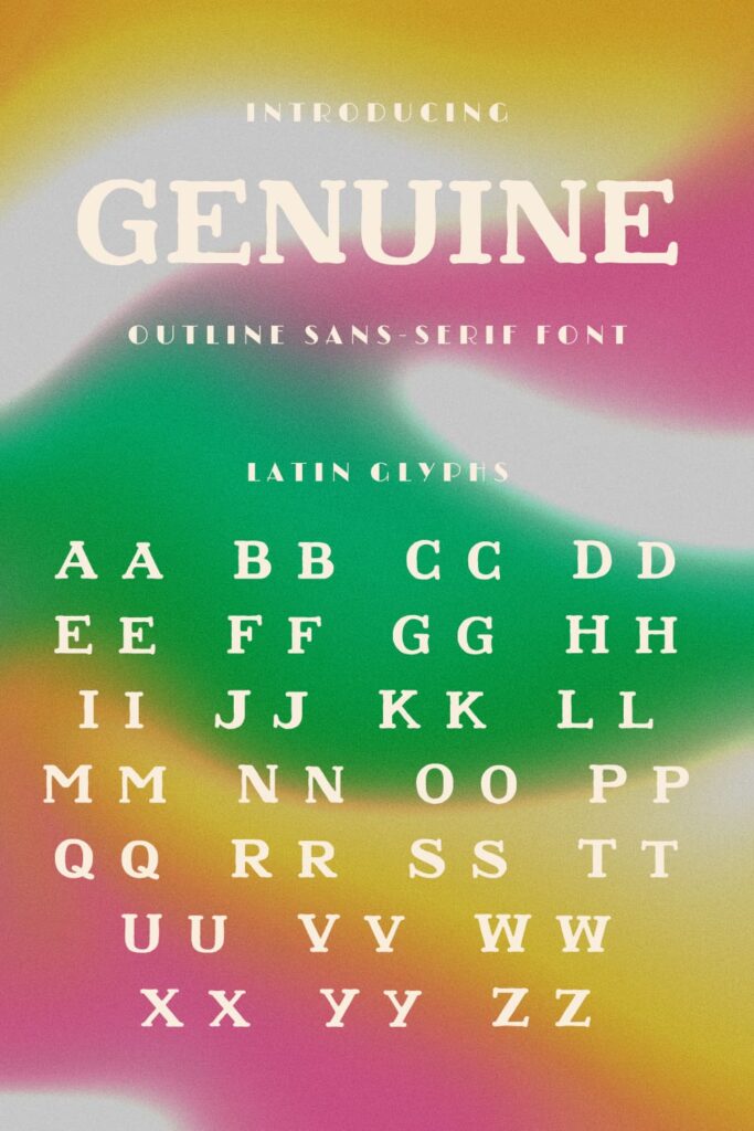 Genuine Slab Serif Font Pinterest MasterBundles Collage Image with latin glyphs.