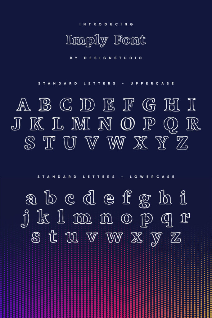 Imply outline serif Font Pinterest MasterBundles Collage Image with uppercase and lowercase letters.