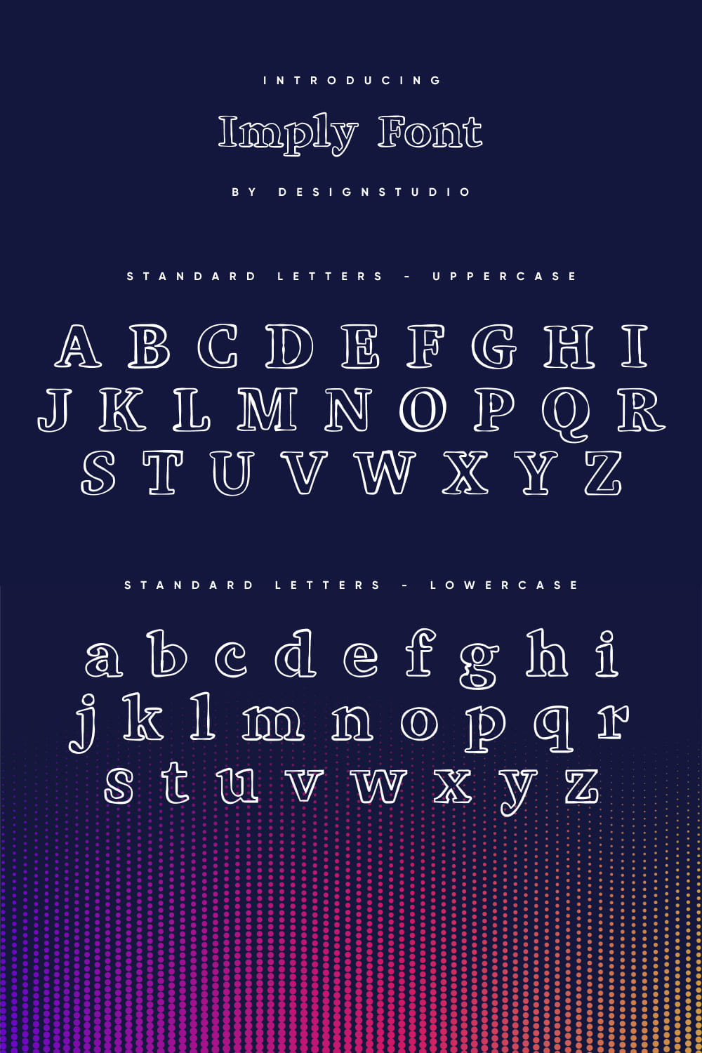 Imply outline serif Font Pinterest MasterBundles Collage Image with uppercase and lowercase letters.