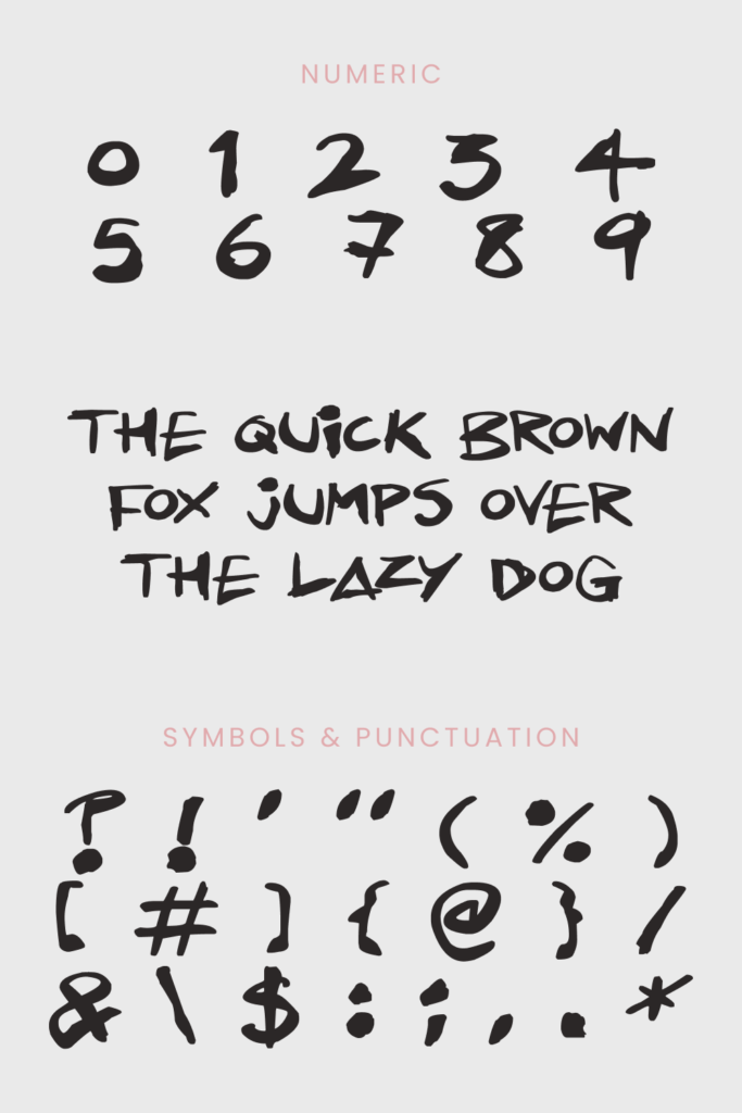 Inkling Ink Free Font MsdterBundles Pinterest previw with numeric, symbols and punctuation.