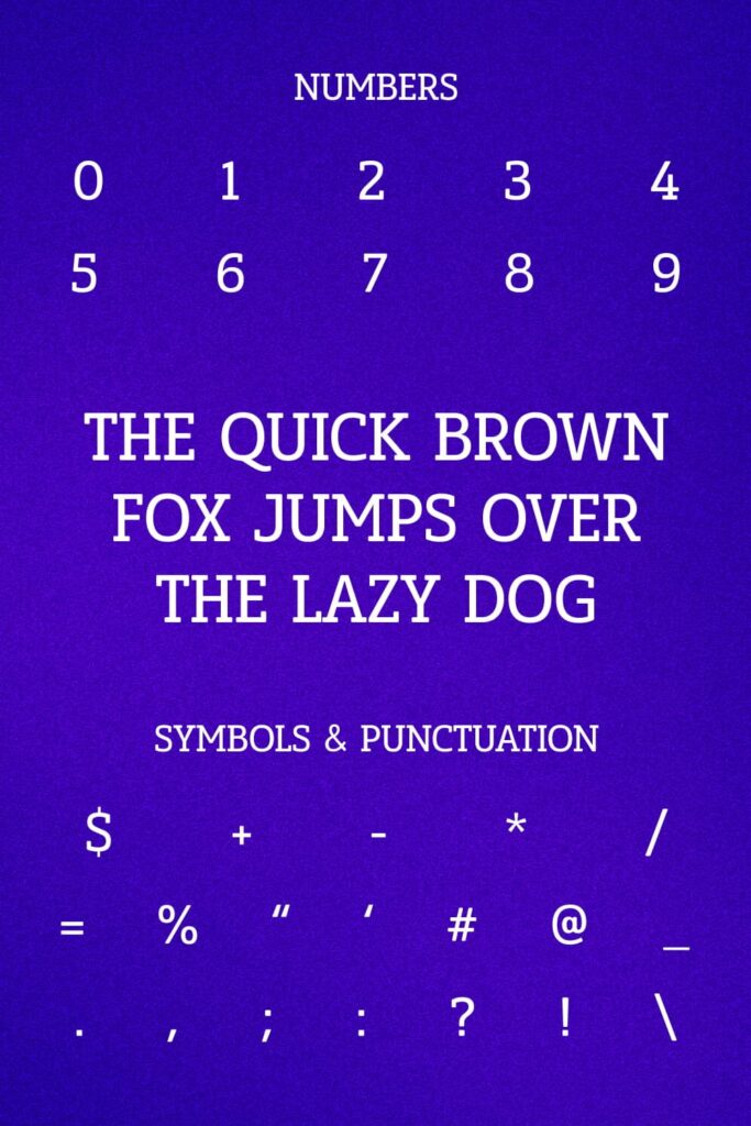 Jittery Slab Serif Font MasterBundles Pinterest Preview with numbers, symbols and punctuation.