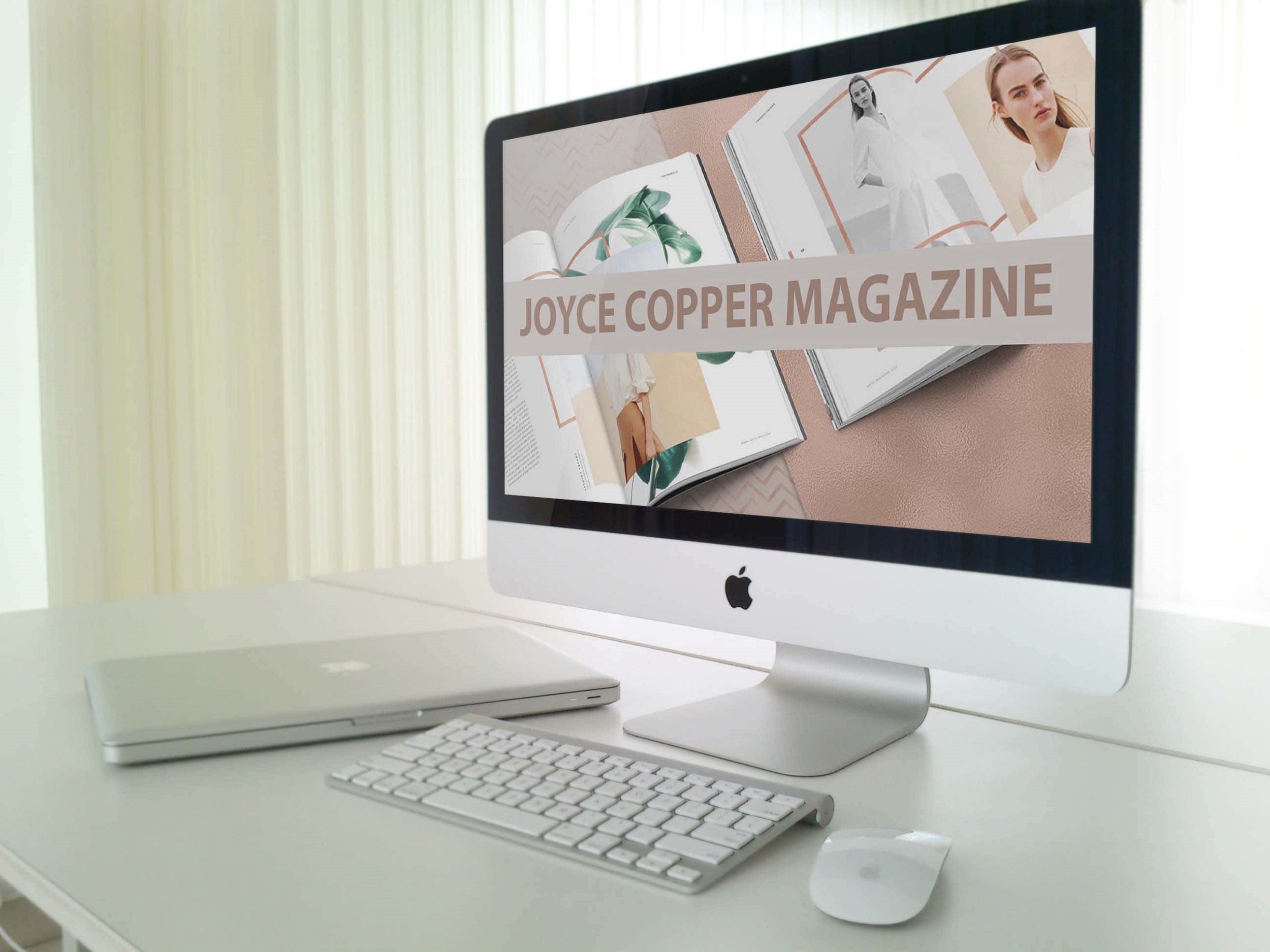 joyce copper magazine computer mockup.