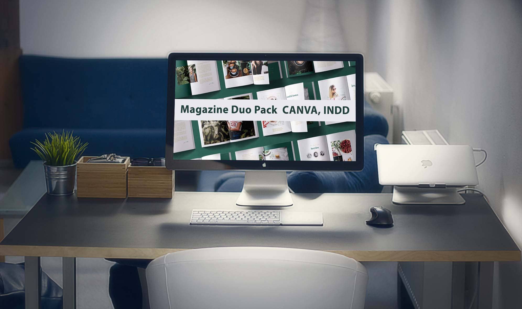 magazine duo pack canva indd computer mockup.