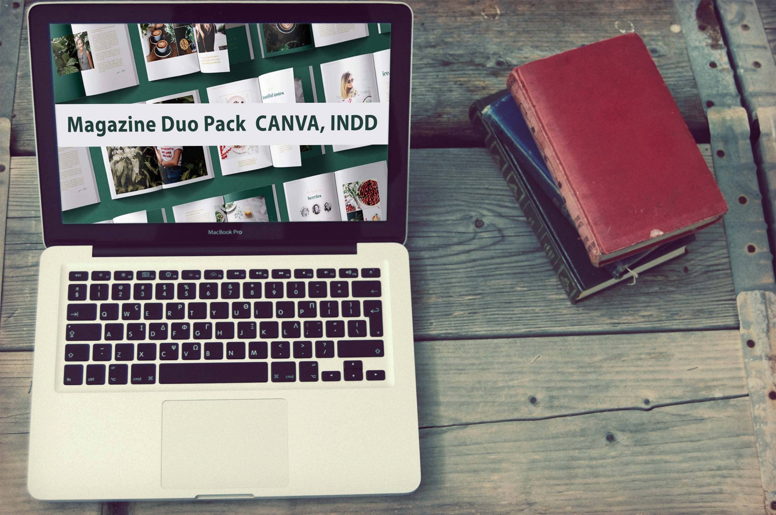 magazine duo pack canva indd notebook mockup.
