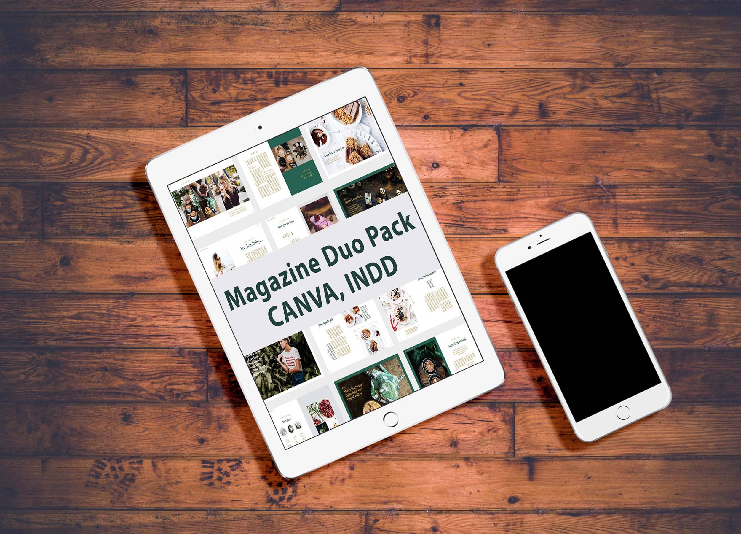 magazine duo pack canva indd tablet mockup.