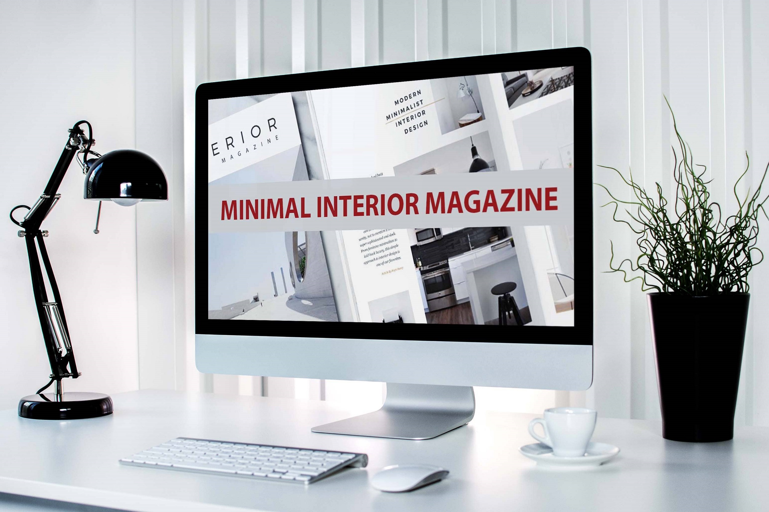 minimal interior magazine computer mockup.