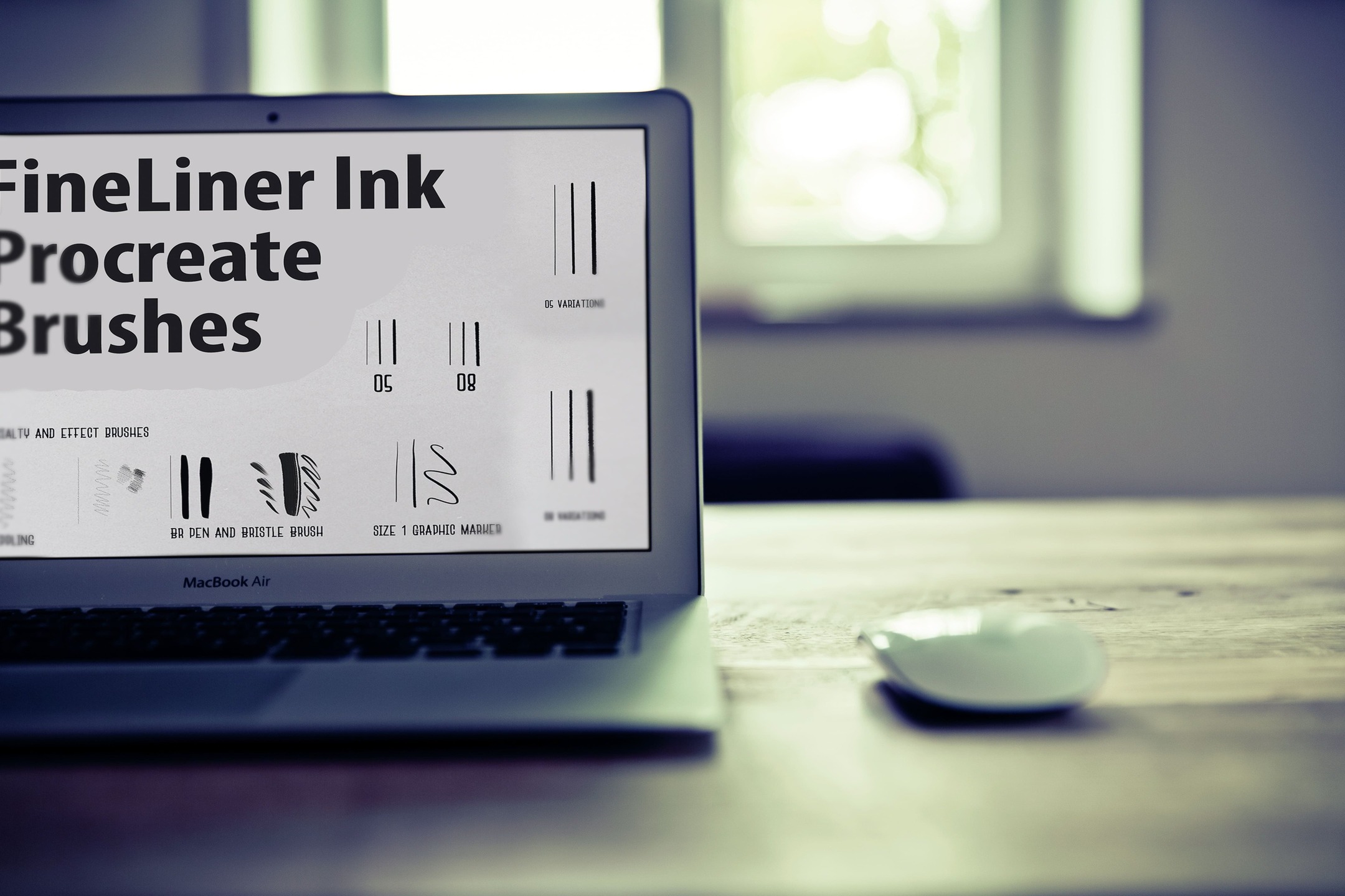FineLiner Ink Procreate Brushes On The Laptop.