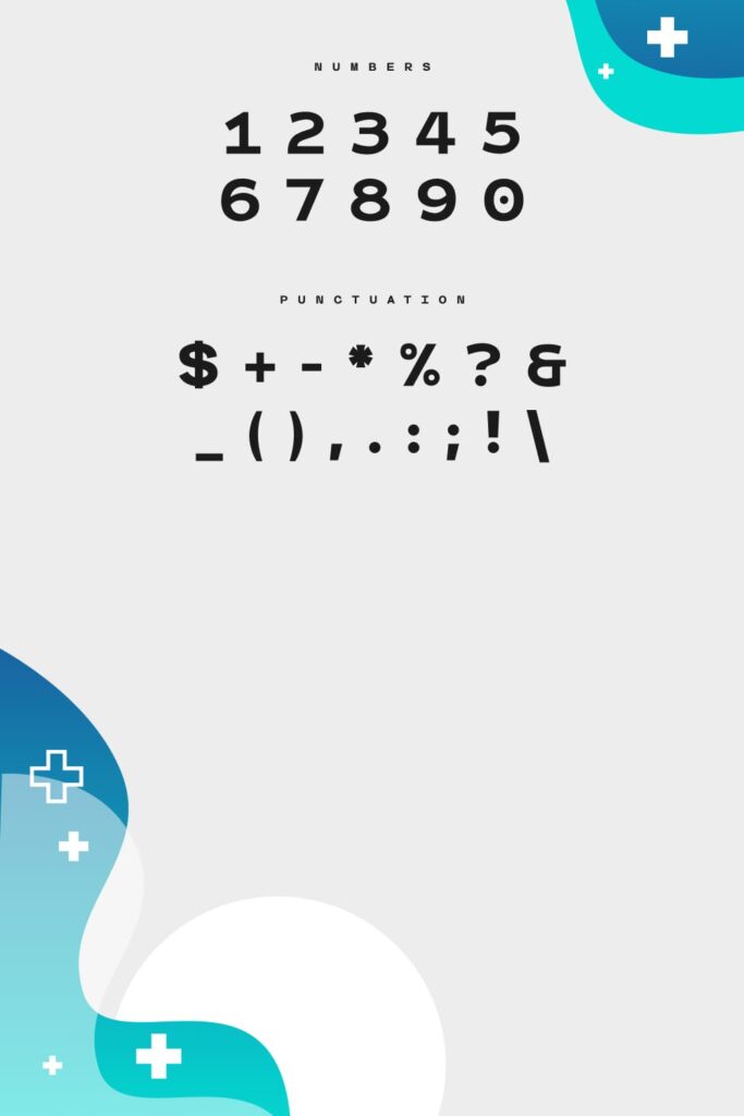 Placebo monospace sans serif font MasterBundles Pinterest Preview with numbers and punctuation.