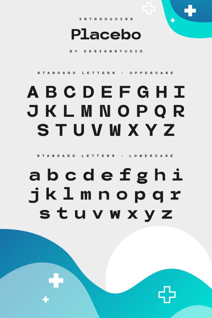 Placebo monospace sans serif font Pinterest MasterBundles preview with standart letters.