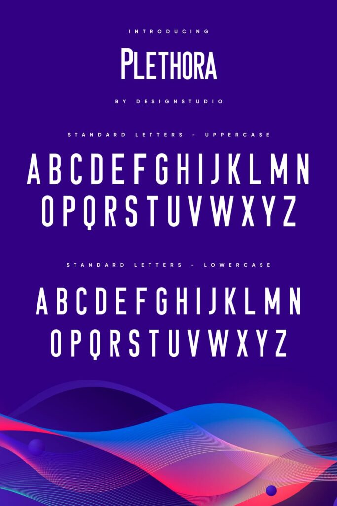MasterBundles Plethora monospace sans serif font Pinterest Collage Image with uppercase and lowercase standart letters.