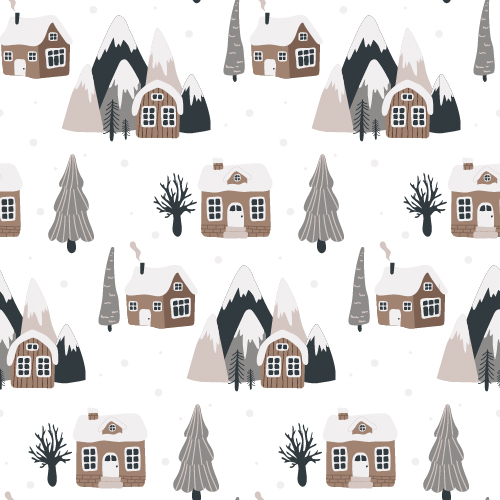 Collection of vector elements in Scandinavian style pattern with houses.