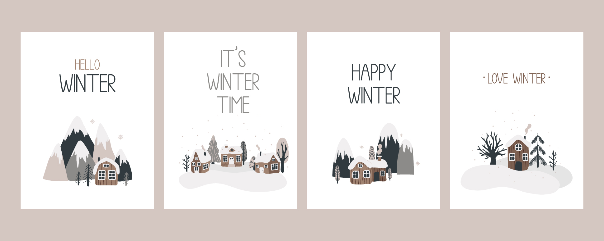 Collection of vector elements in Scandinavian style postcards.