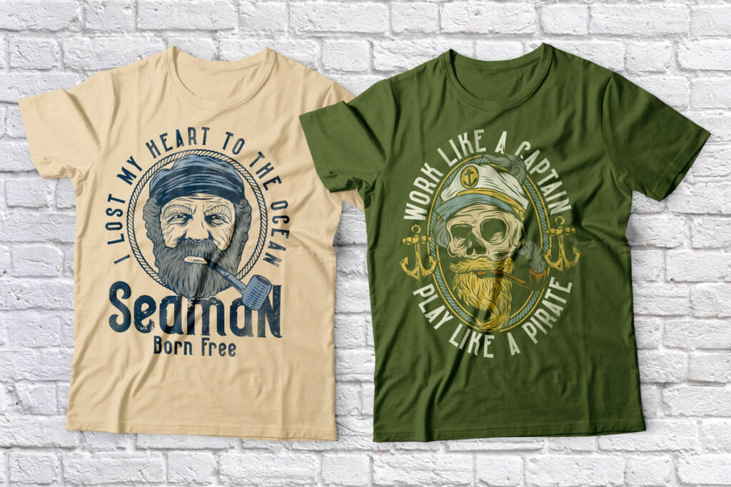 Seaman label font t-shirt with man.