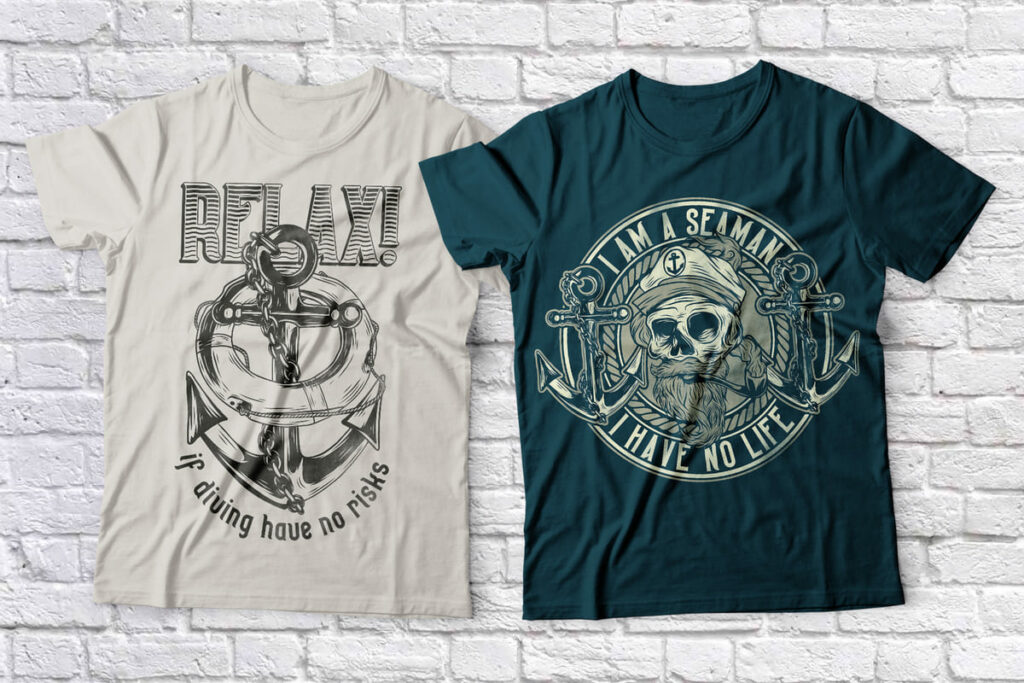 Seaman label font t-shirt with skull.