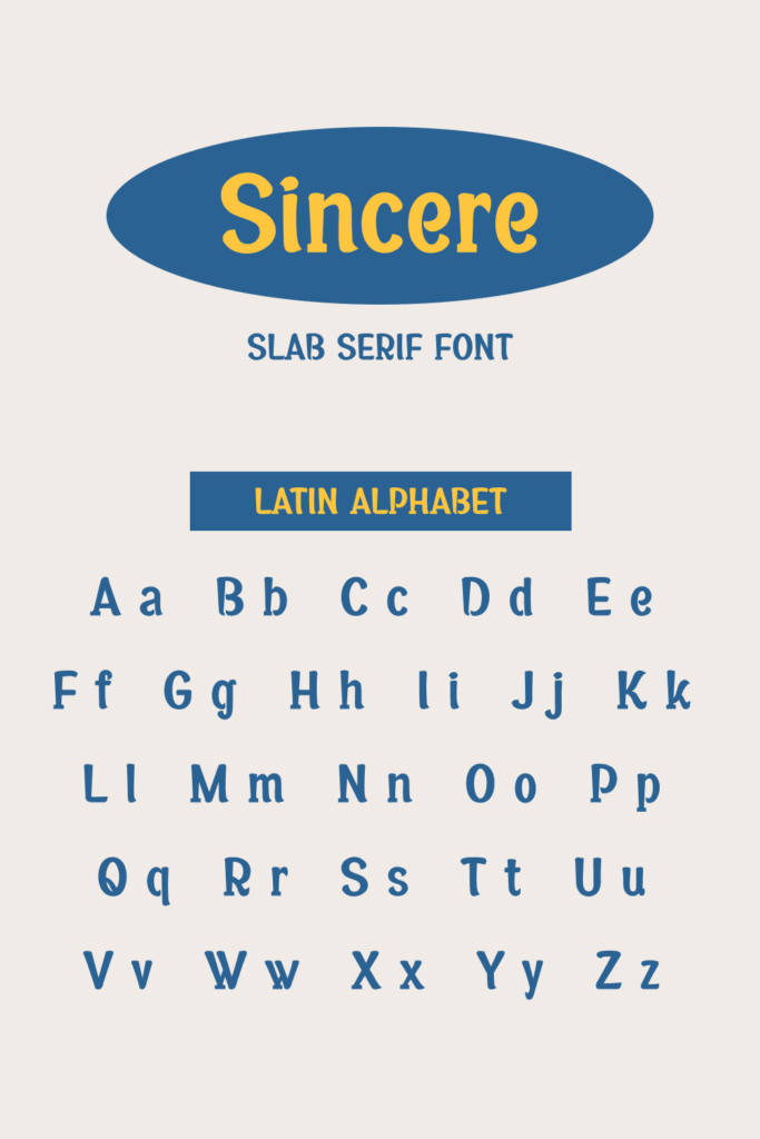 Sincere Slab Serif Font Pinterest MasterBundles Preview with latin alphabet.
