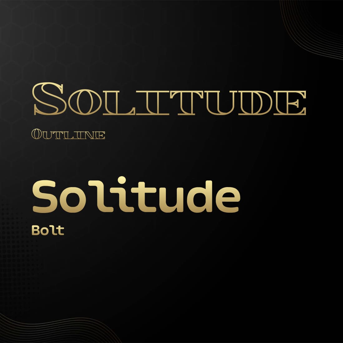 Solitude monospace sans-serif font outlined and bold preview.
