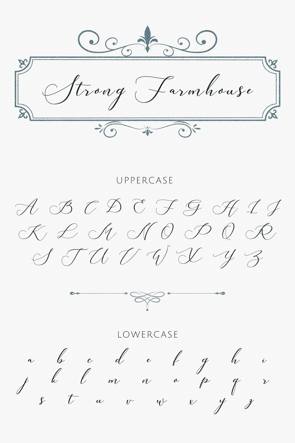 Strong farmhouse free font MasterBundles uppercase and lowercase preview for Pinterest.