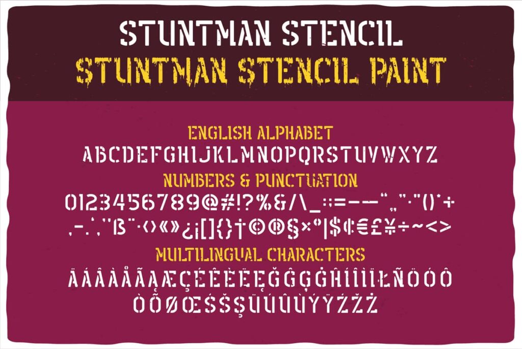 Stuntman font duo alphabet stencil.