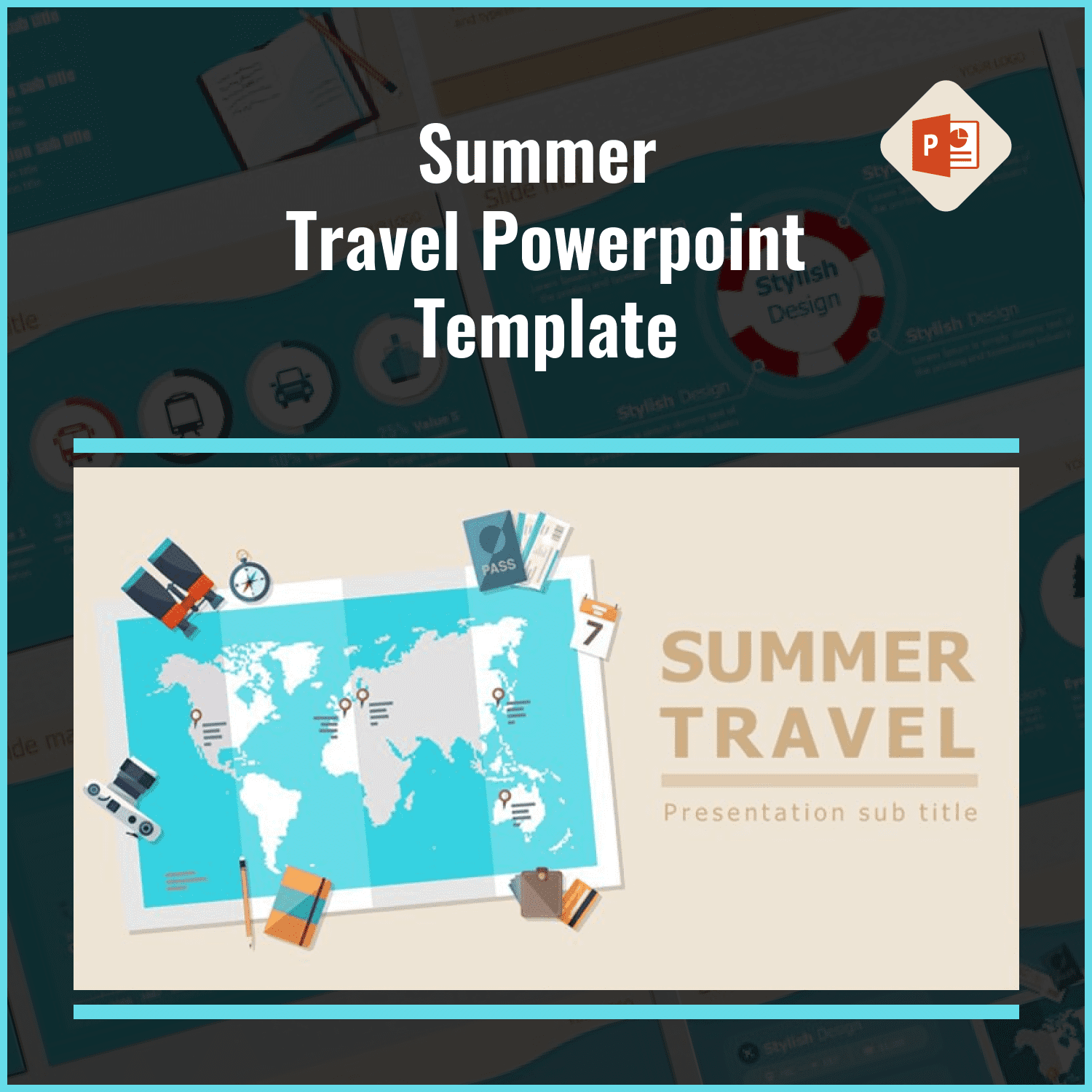 summer travel powerpoint template cover image.