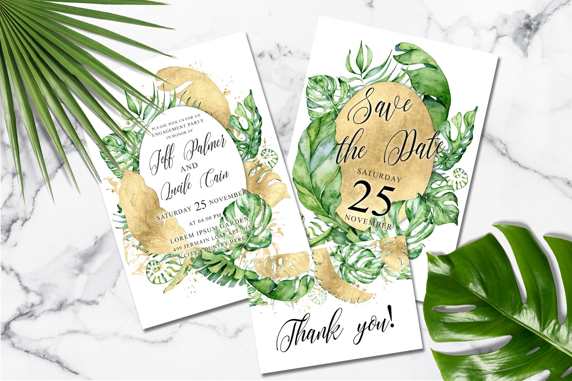 tropical gold wedding invitation4