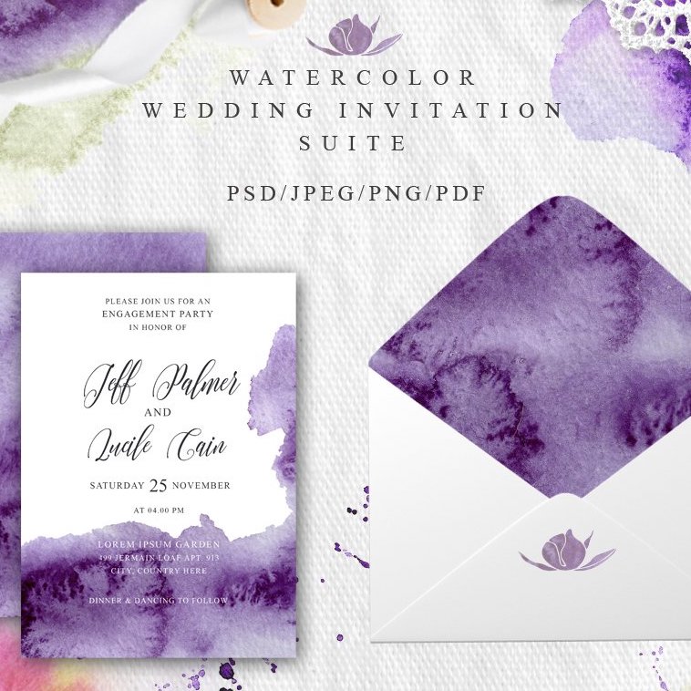 Ultra Violet Watercolor Wedding Card cover image.