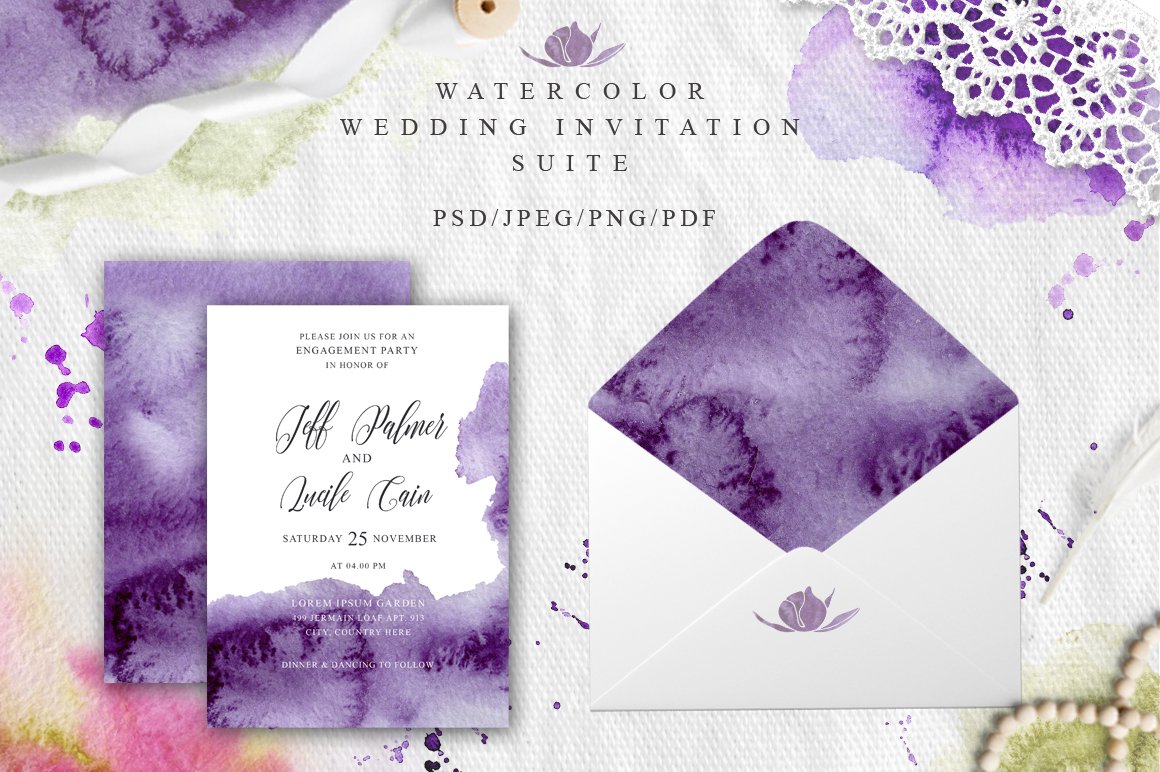 ultra violet watercolor wedding card