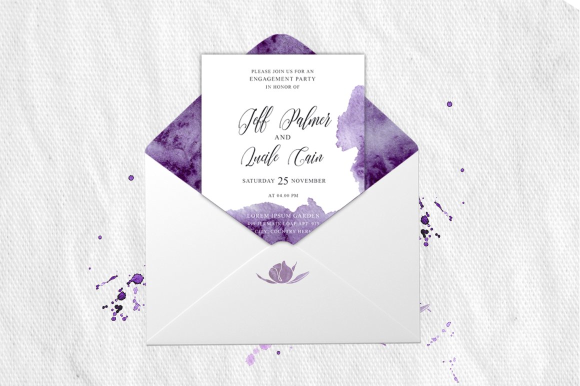 ultra violet watercolor wedding card1