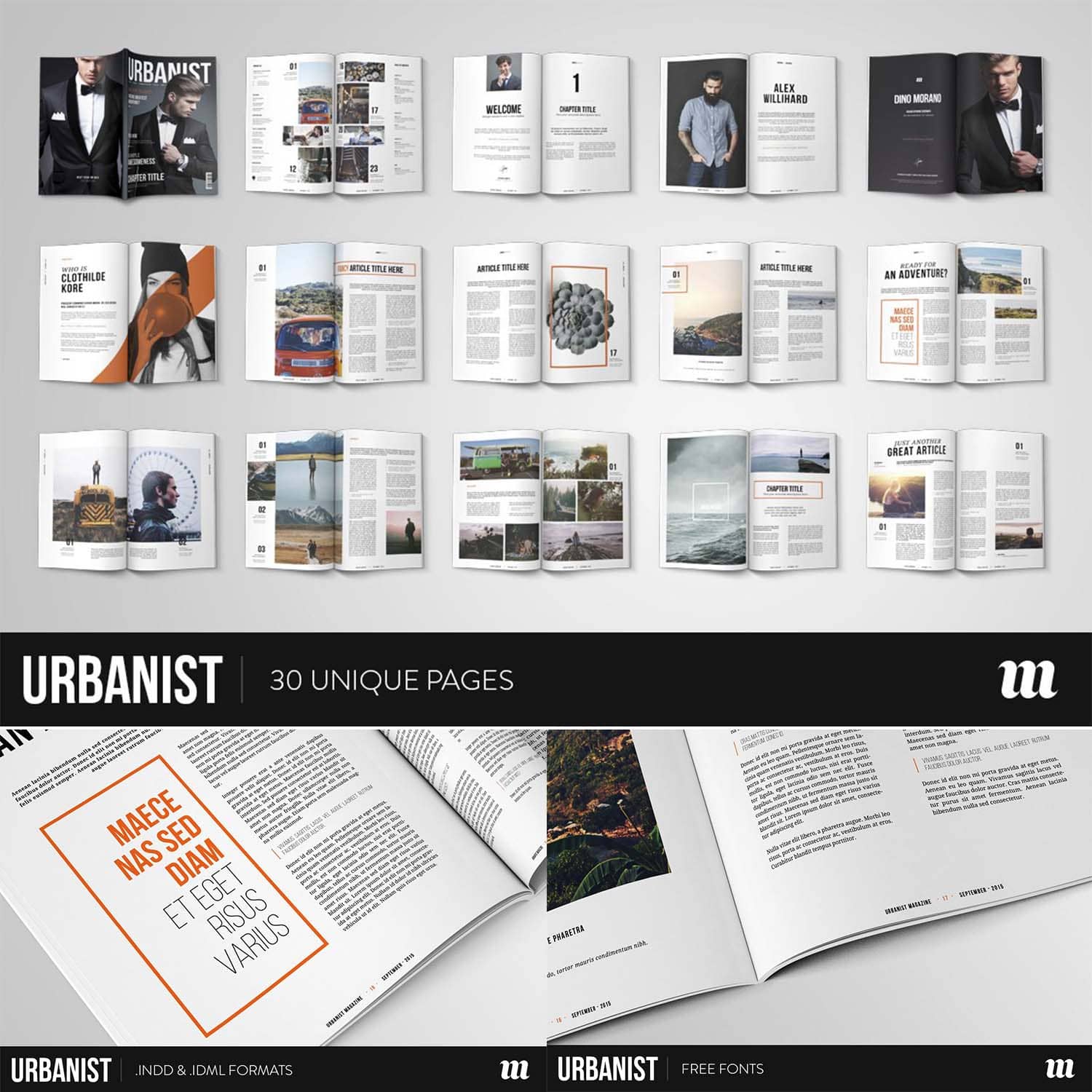 urbanist magazine indesign template preview image.