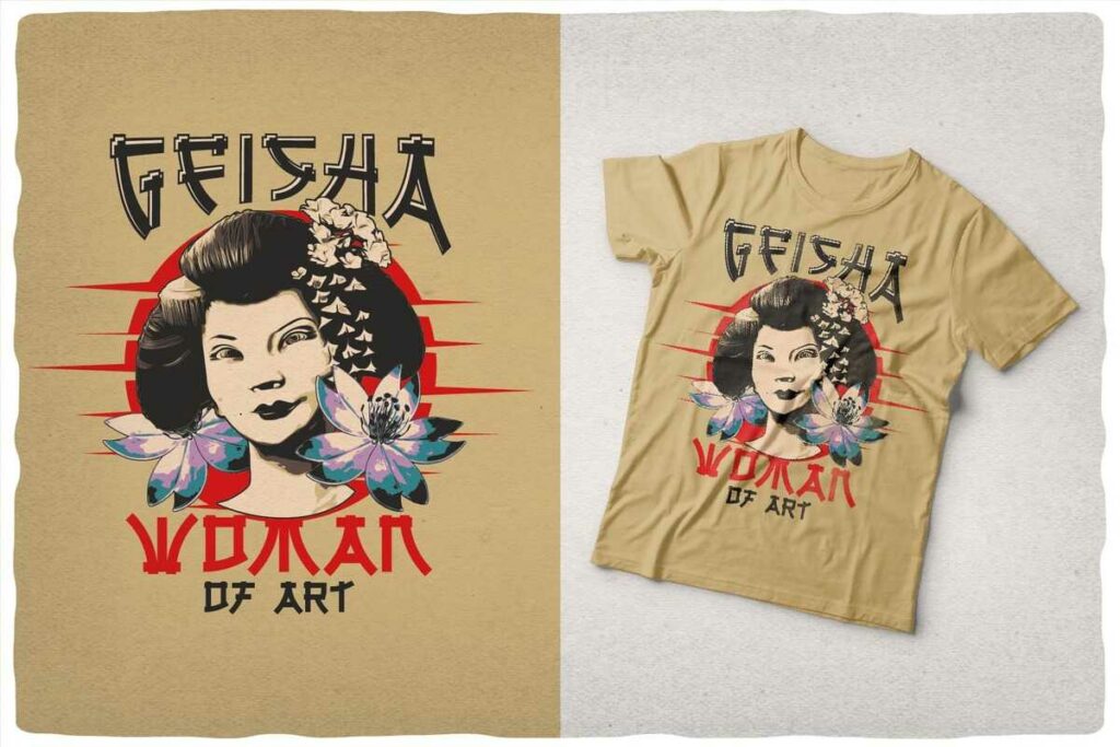 Vintage Japanese Style Font named Tokugawa geisha t-shirt.