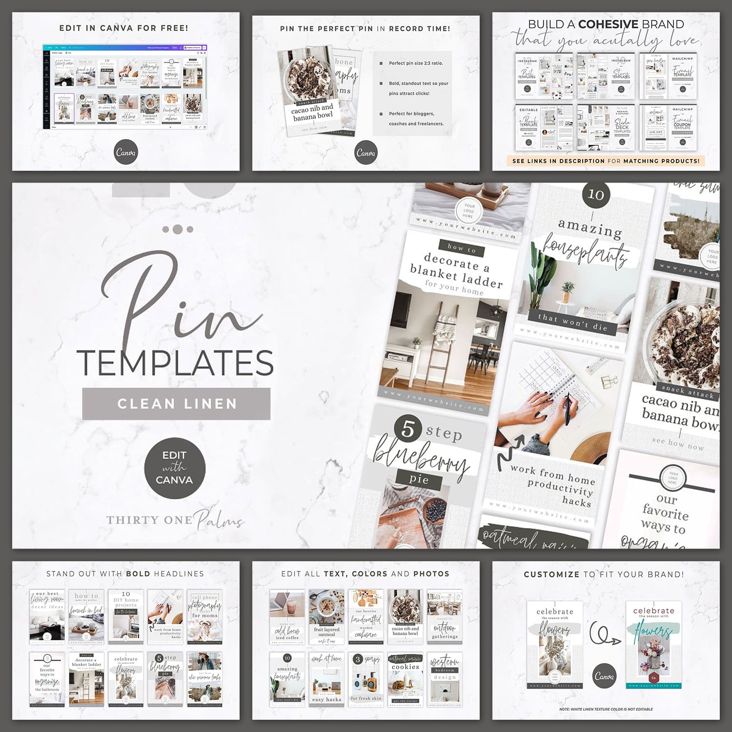 Pin Templates - Clean Linen - "Edit With Canva".